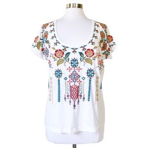 Sundance Top White Floral Embroidered Burnout Sz M